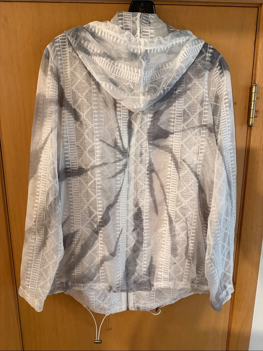 Papa Vancouver Women’s Lightweight Embroidered Sheer Hooded Jacket White Medium